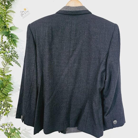 Vintage Kasper A.S.L. Womens Wool Blazer Sz 16 Chain Detail Gray & Black《907》J - Picture 2 of 9